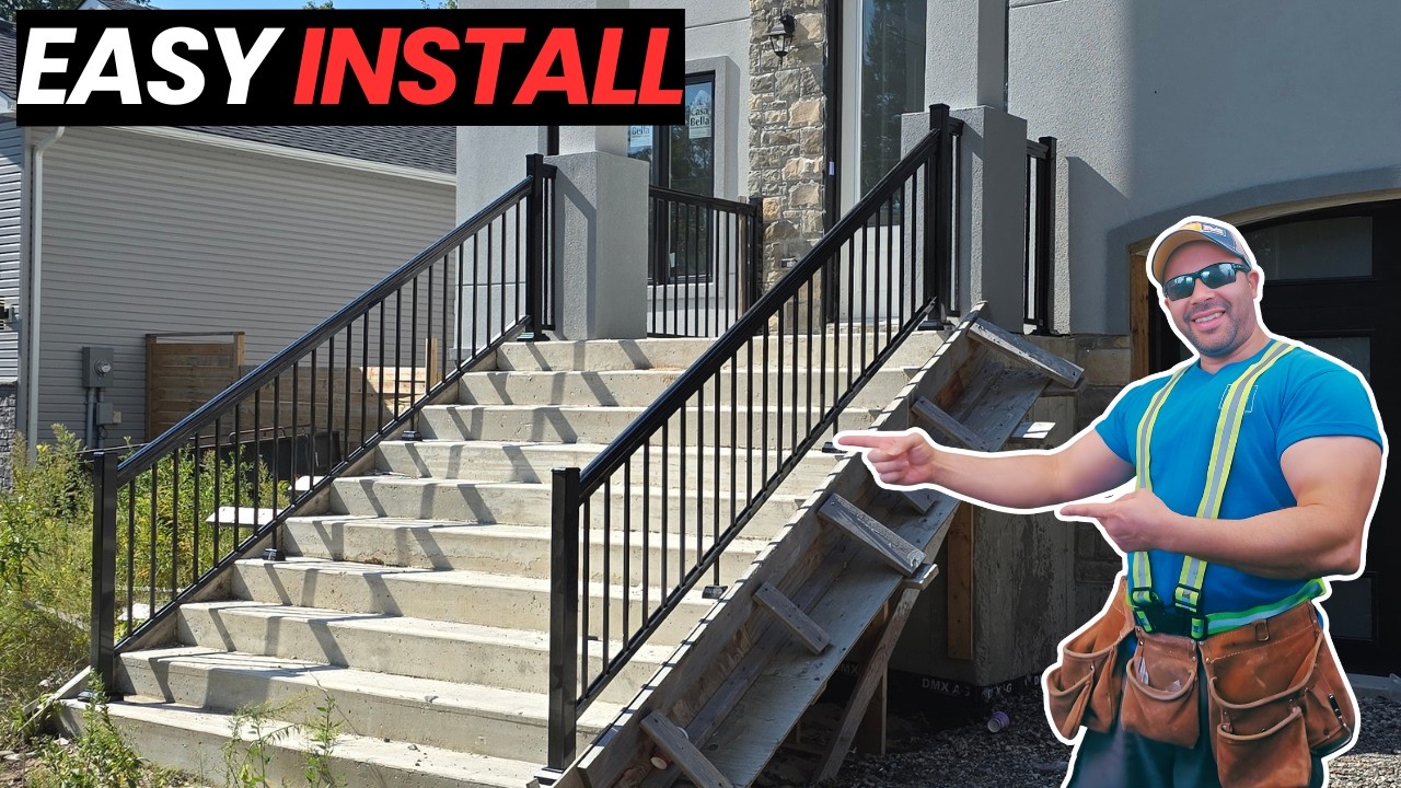 You Won’t Believe This Concrete Porch Upgrade  42” Black Aluminum Railings #porche  #installation