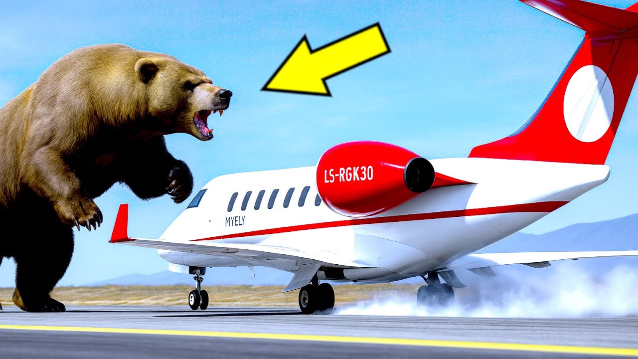 Airplane Crashing In The Forest As A Giant Bear Chases The Pilot In GTA 5