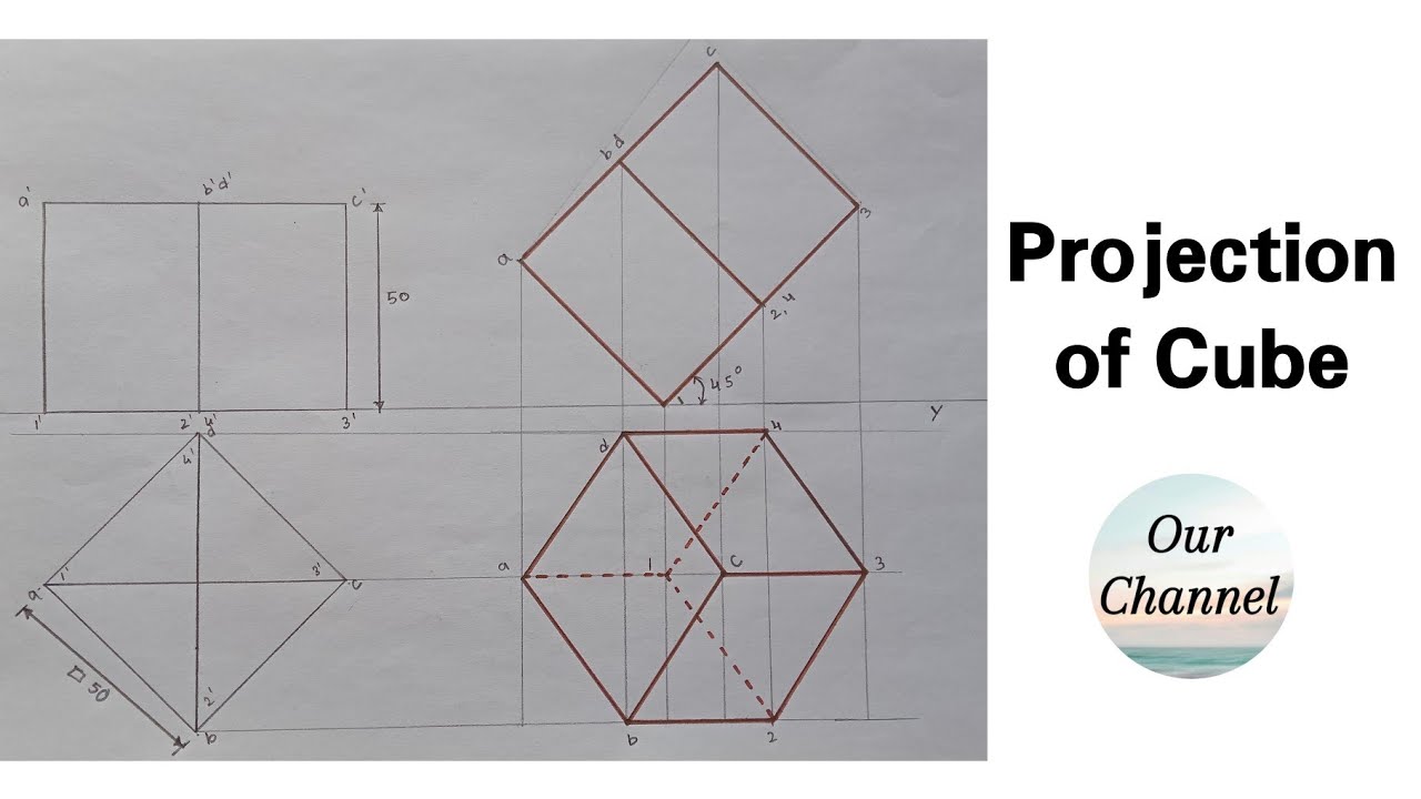 Projection of Cube | Engineering Drawing | Easy Method #trending #viral #youtube #viralvideo