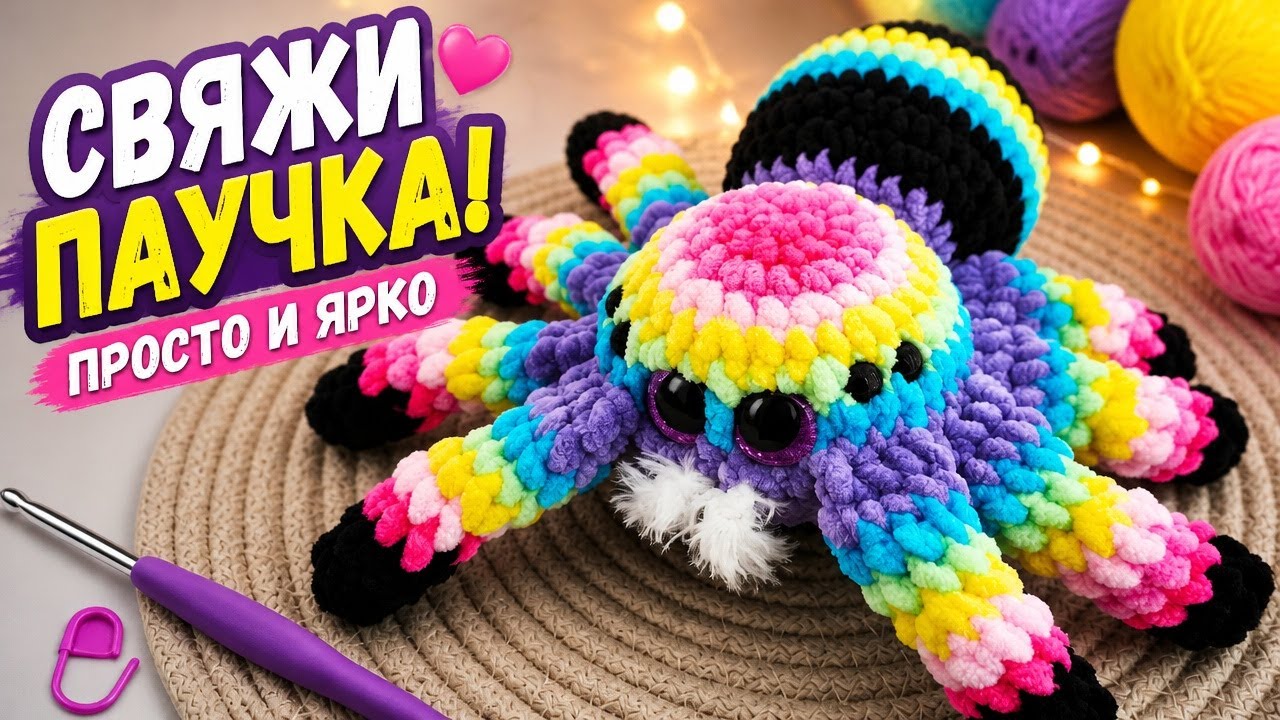 🕷️ Вязаный Паук, Паук радужный цветной / Crochet Spider / Мастер-класс