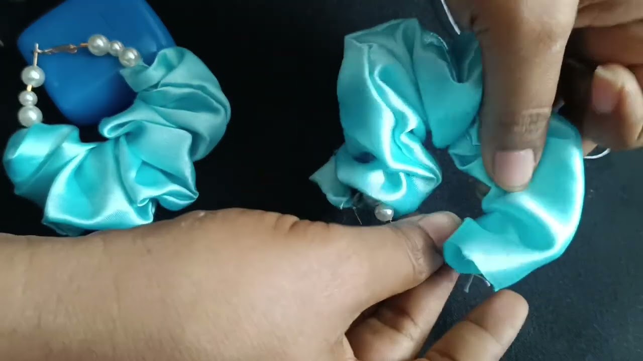 Sky Blue Satin Scrunchie with Pearl Hoop Earrings 💙 | Trendy Hair & Jewelry Combo