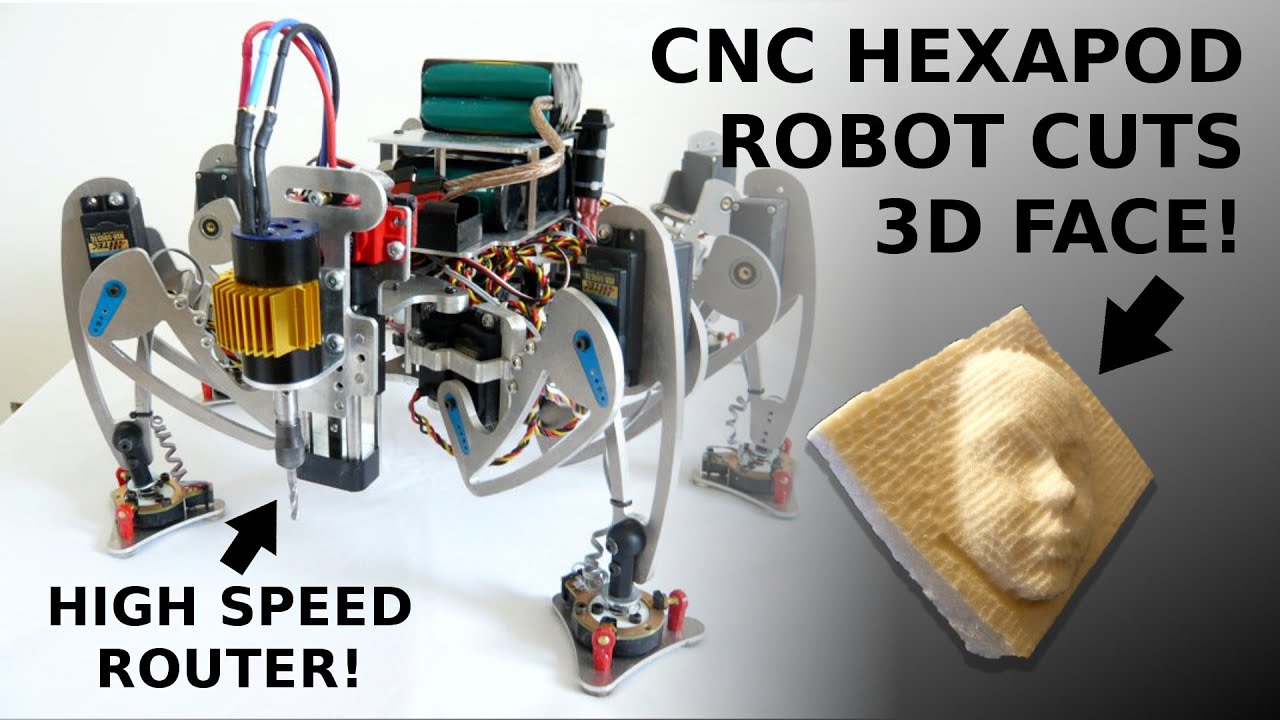 Hexapod Robot CNC Router - Cutting 3D face (Turn Down Sound!)