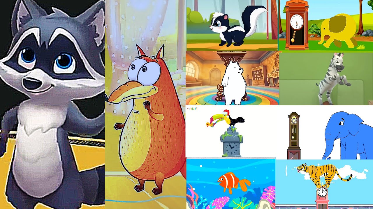 Hickory Dickory Dock || ⏰Fox + More Funny Animals 🦊⏰Climb up the Clock w/ Effects