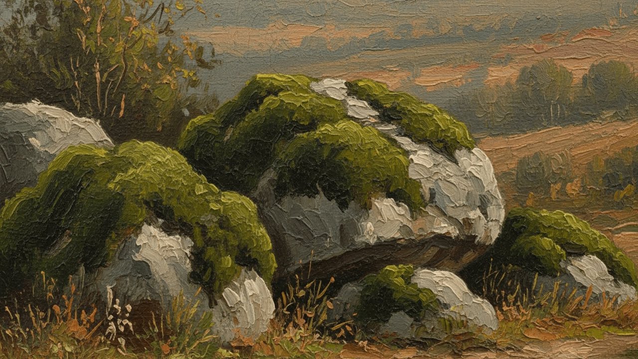4K Moss-Covered Rocks | Rough Hessian Texture | Rustic Style Ambient Art TV | 美術館の雰囲気 (Museum)