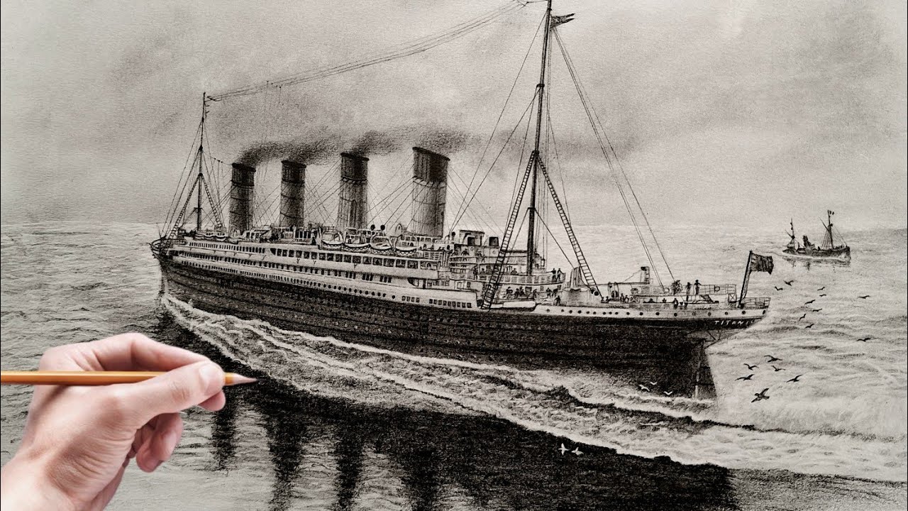 For the first time, I want to draw a ship and result is this | Drawing a Ship Titanic with details