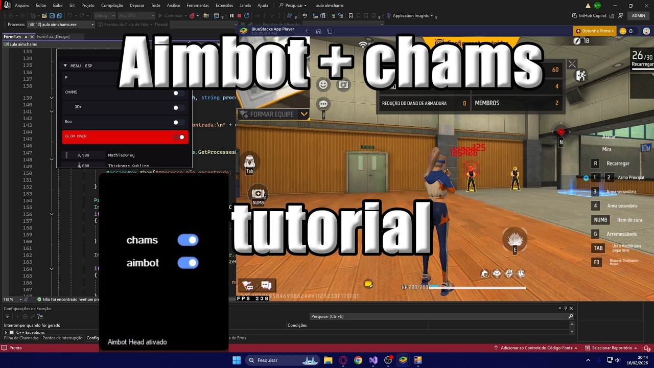 Como criar painel aimbot + chams atualizado 16/02/2026 ob52 - free fire