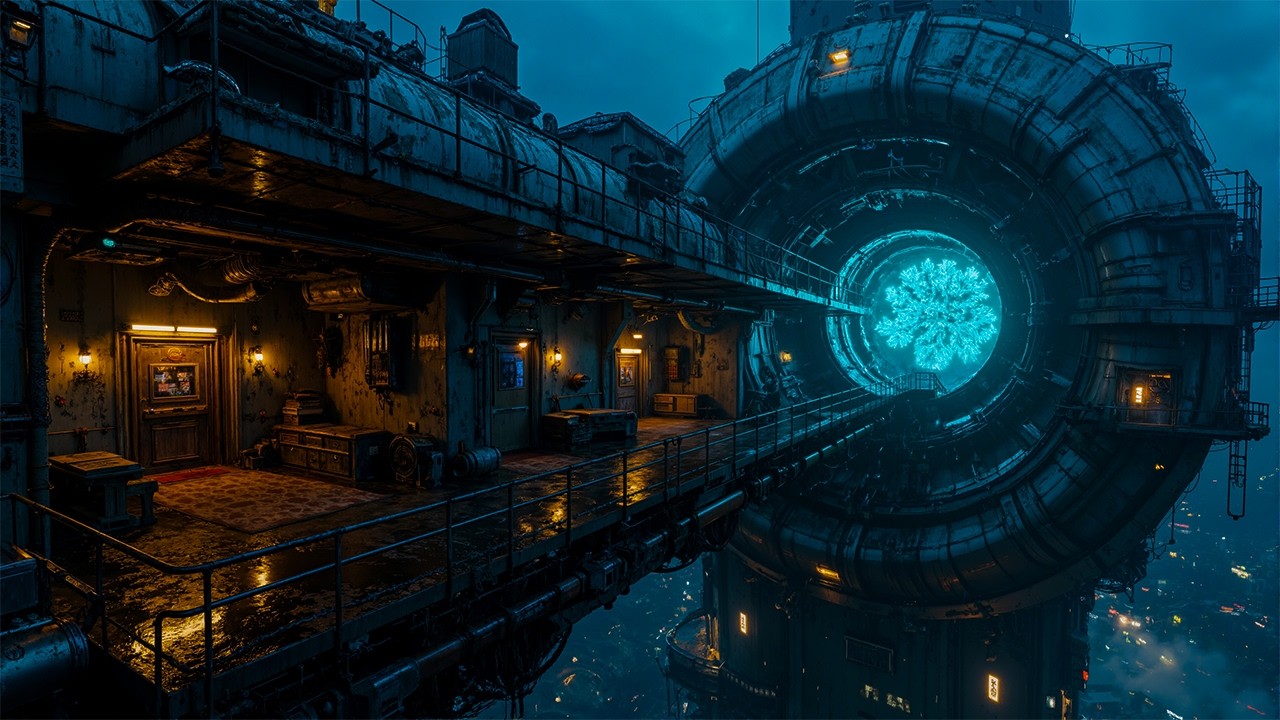 Cyberpunk Energy Core Facility | Futuristic Industrial Night Ambience & Neon Glow | 4K