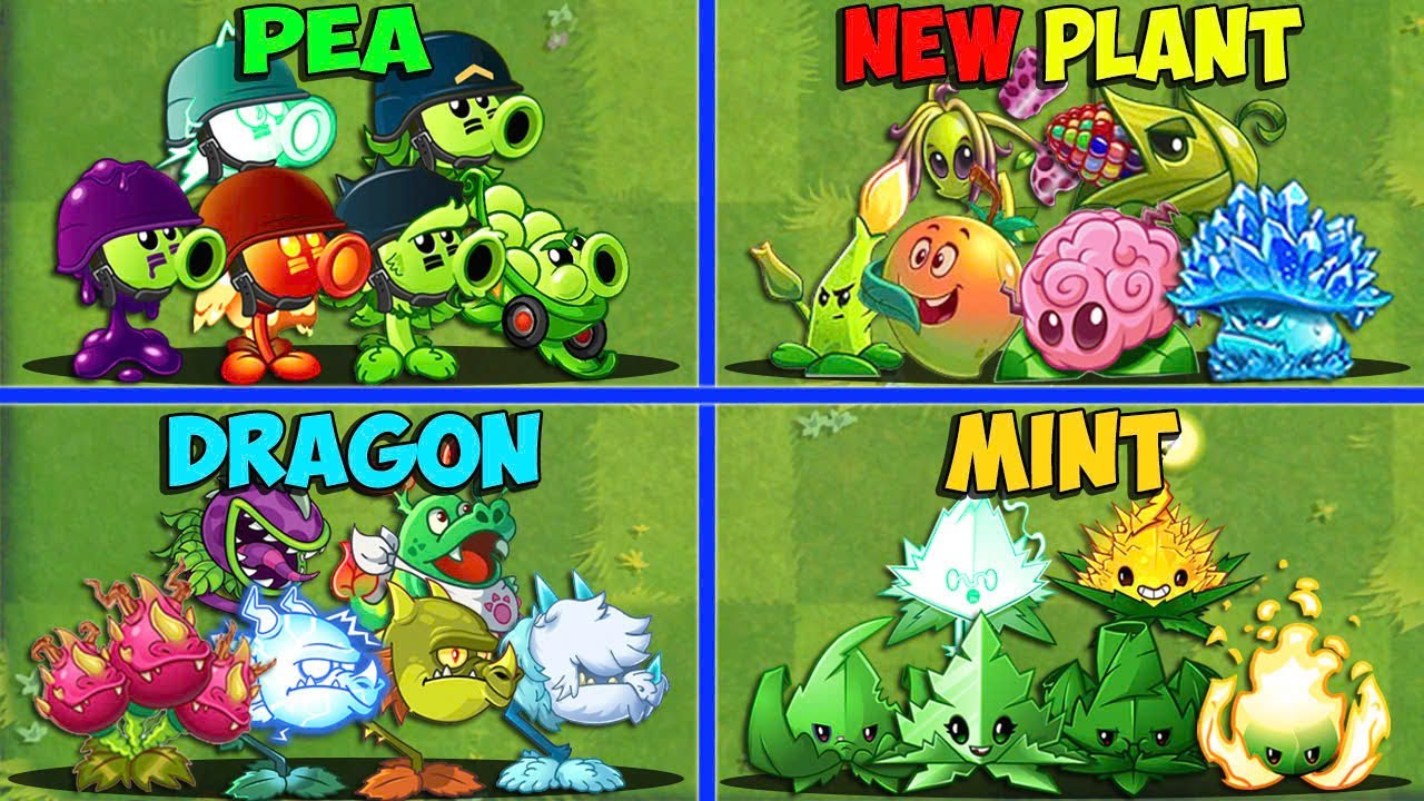 4 Team PEA x NEW x DRAGON x MINT Battlez - Who Will Win? - Pvz 2 Team Plant vs Team Plant