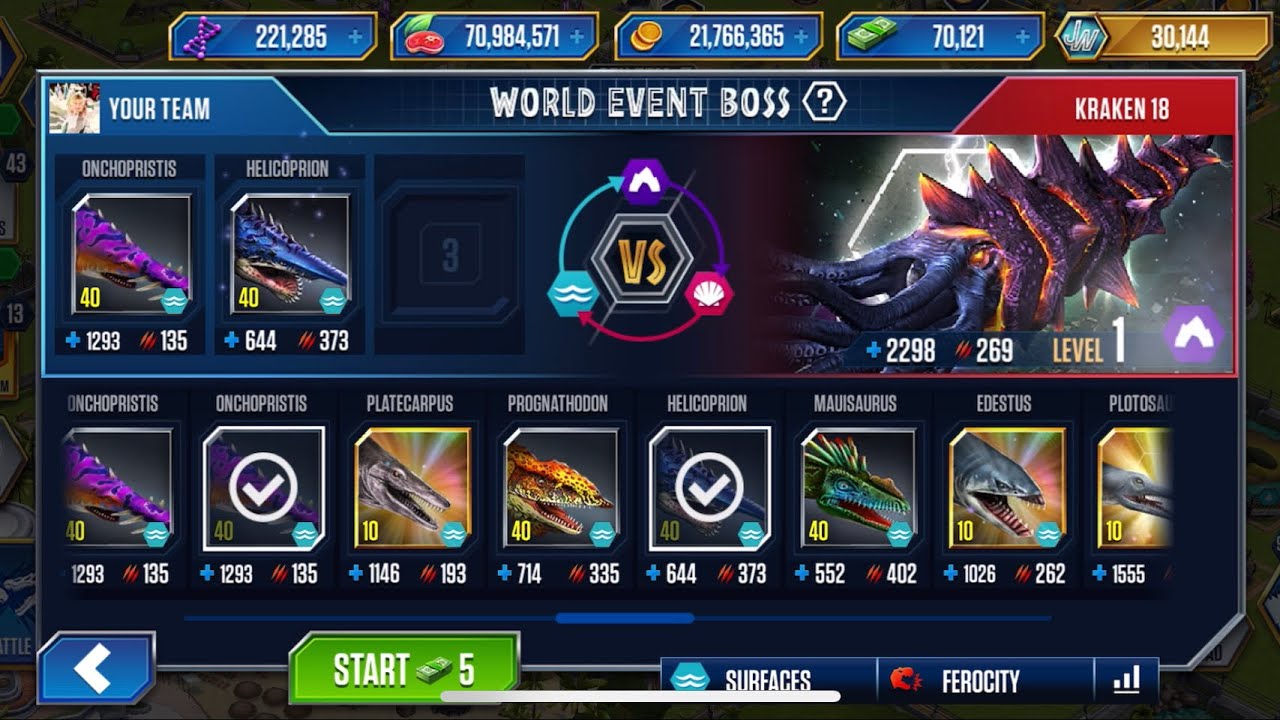 BOSS KRAKEN 18 & TOURNAMENT  - JURASSIC WORLD THE GAME