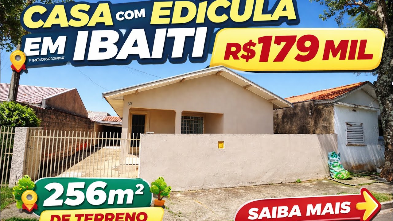 CASA COM EDÍCULA À VENDA EM IBAITI | 256m² de Terreno por R$179 MIL