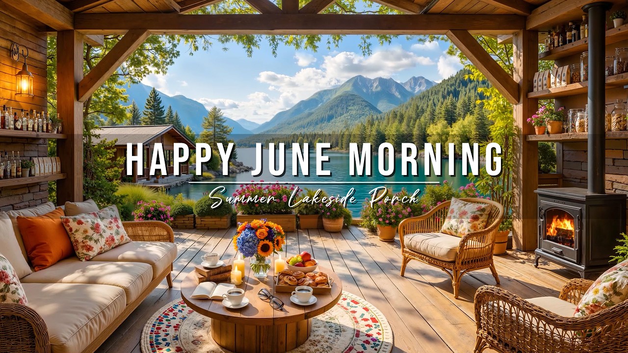 Happy June Morning Jazz at Summer Lakeside Porch Ambience ☀️ Jazz Relaxing Music for Stress Relief