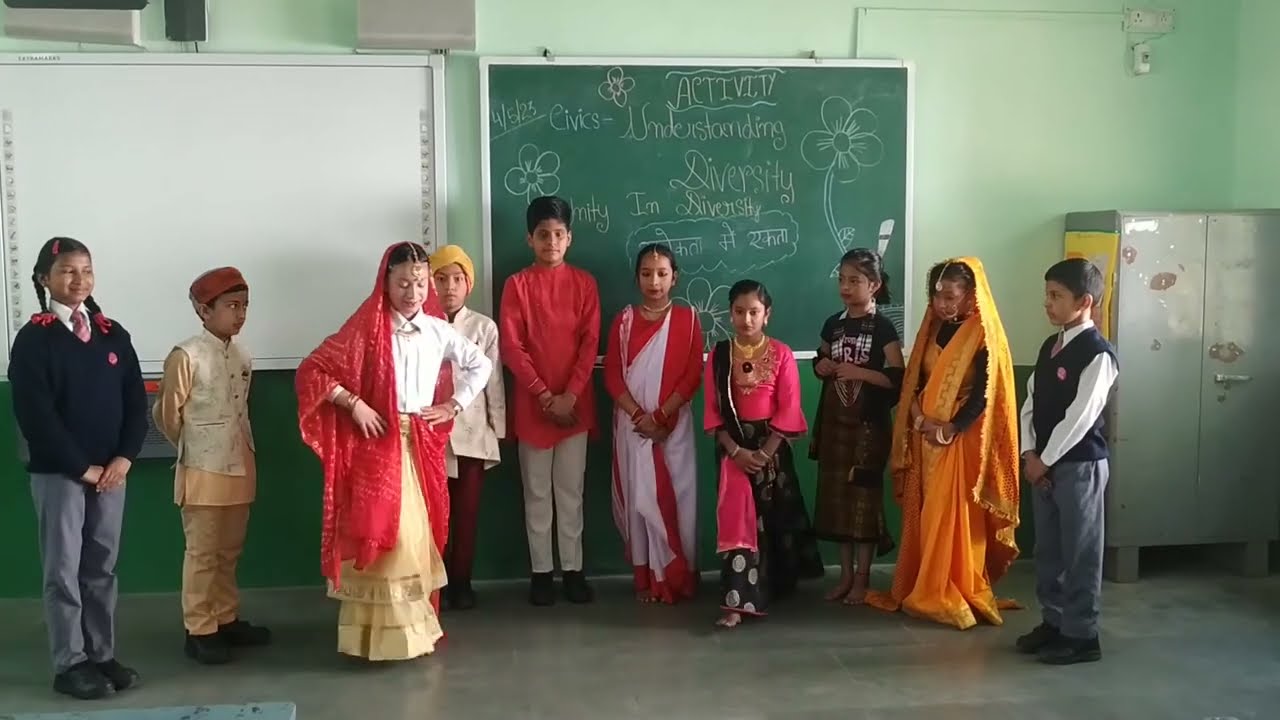 Class 6 B students performing Civics activity - Unity in Diversity