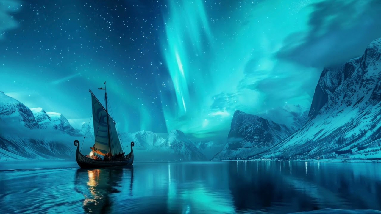 Beautiful Nordic Mountains and Aurora - Calm Ambient Background - 4K - 2 Hours.