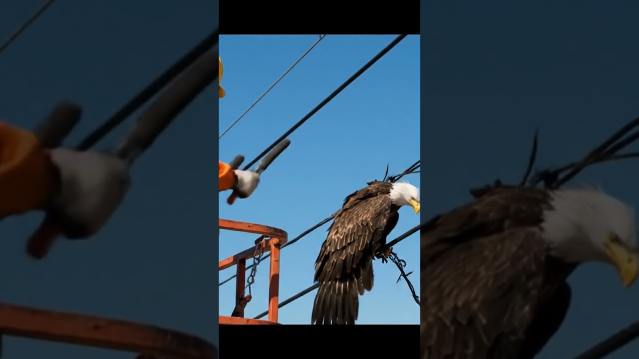 Eagle Trapped in Power Lines &mdash; Heart-Stopping Rescue Caught on Camera! 🦅⚡ #wildvibesbynajab #shorts