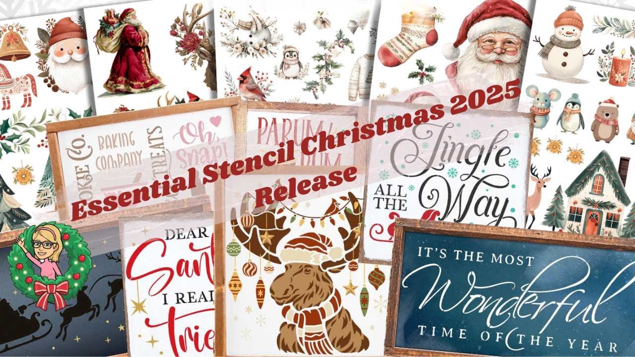 @essentialstencil Christmas 2025 | New Holiday Stencils & Transfers | Vintage Christmas Crafts DIY