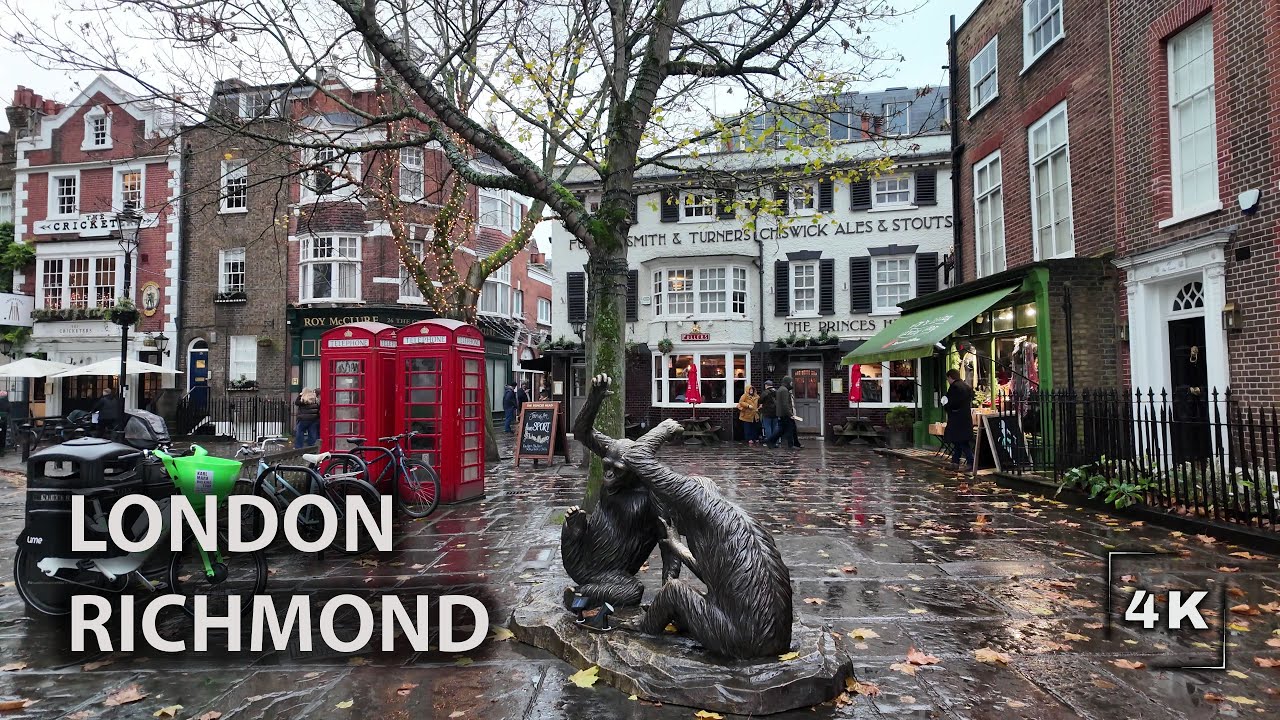 🇬🇧 Rainy London Autumn Walk : Richmond | 4K
