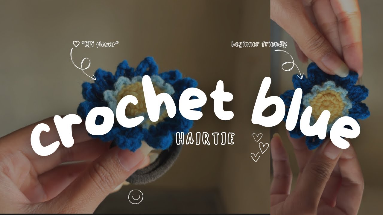 Crochet Blue Flower Hair Tie 💙 | Easy Beginner Tutorial