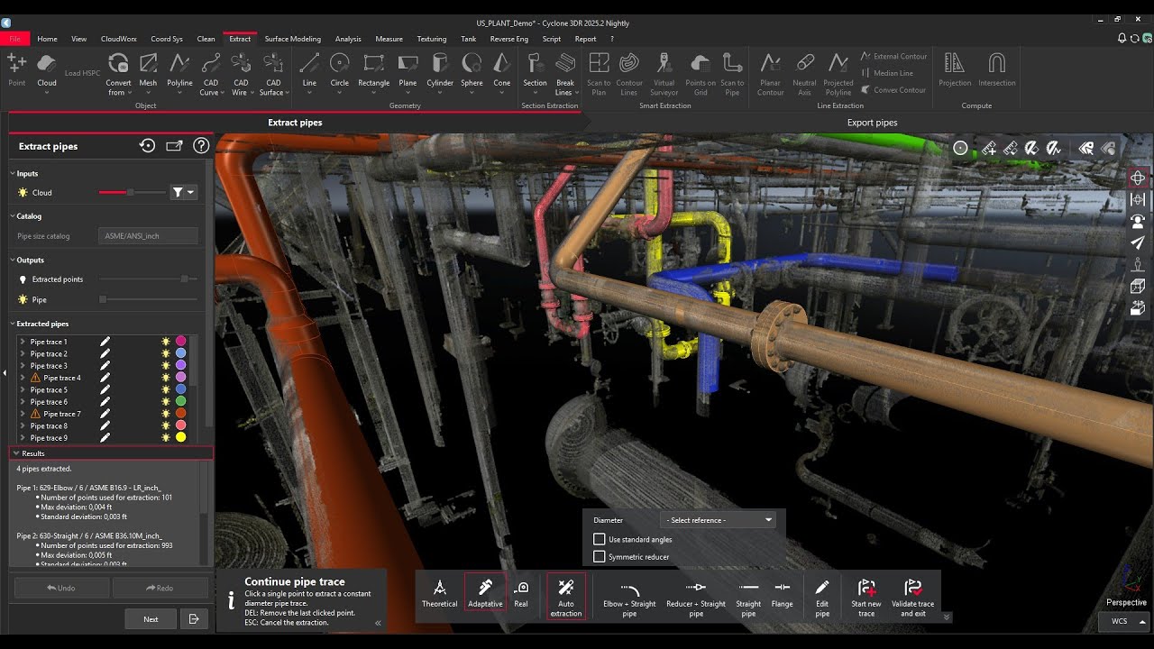 Leica Cyclone 3DR 2025.2 - Scan to Pipe with Piping Catalogues
