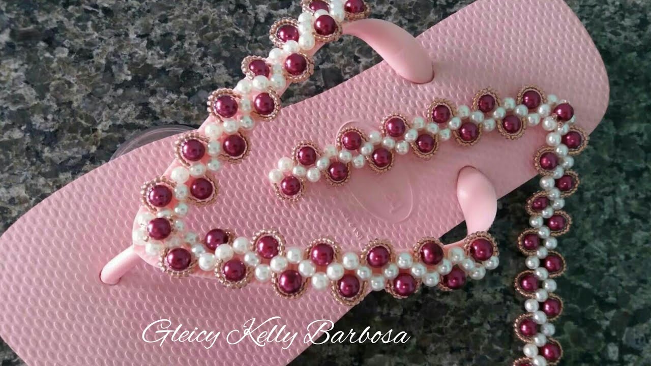 Trama de pérolas Alane para iniciantes- #gleicykellybarbosa #chinelobordado
