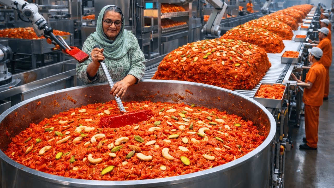 How Desi Carrot Halwa Is Made in a Small Indian Factory