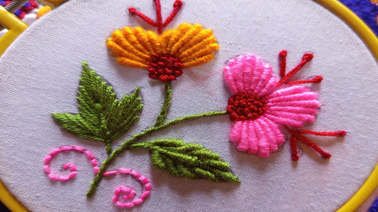Bullionknot stitch flower hand embroidery for beginners/ সুন্দর ফুল এমব্রয়ডারি/#Hand ambroidary