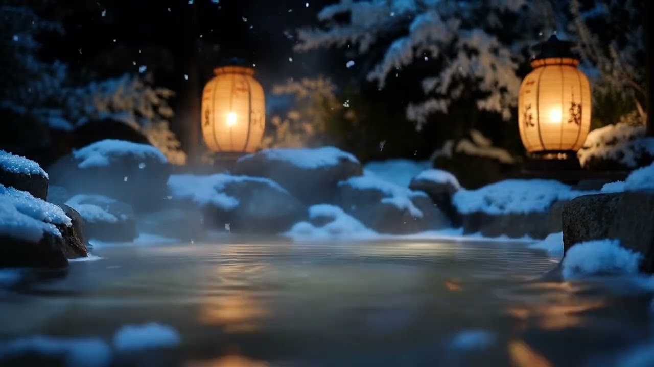 ❄️ 10 Hours of Snowy Japanese Onsen 🌸 Cozy Winter Ambience for Deep Sleep & Relaxation | 4K ASMR
