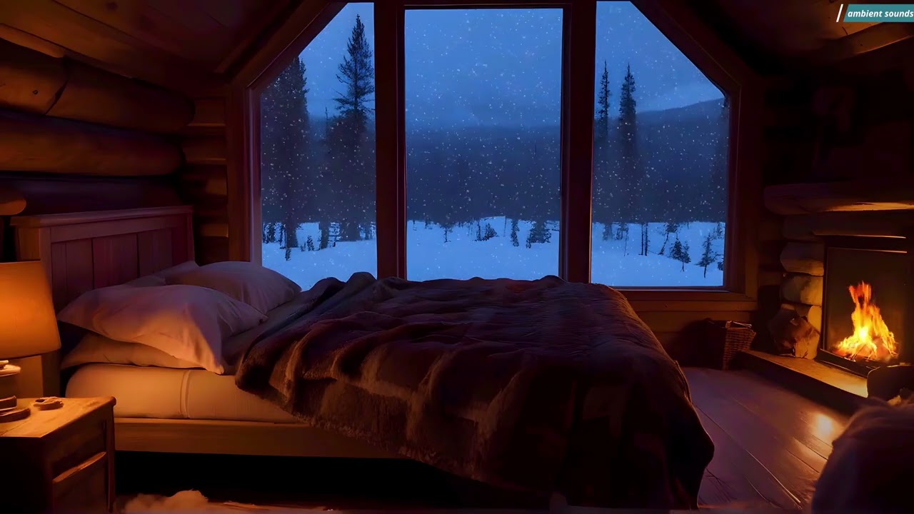 🔥 10 Hours Cozy Winter Cabin Ambience with Fireplace and Snow ❄️ – Relax, Sleep, Study