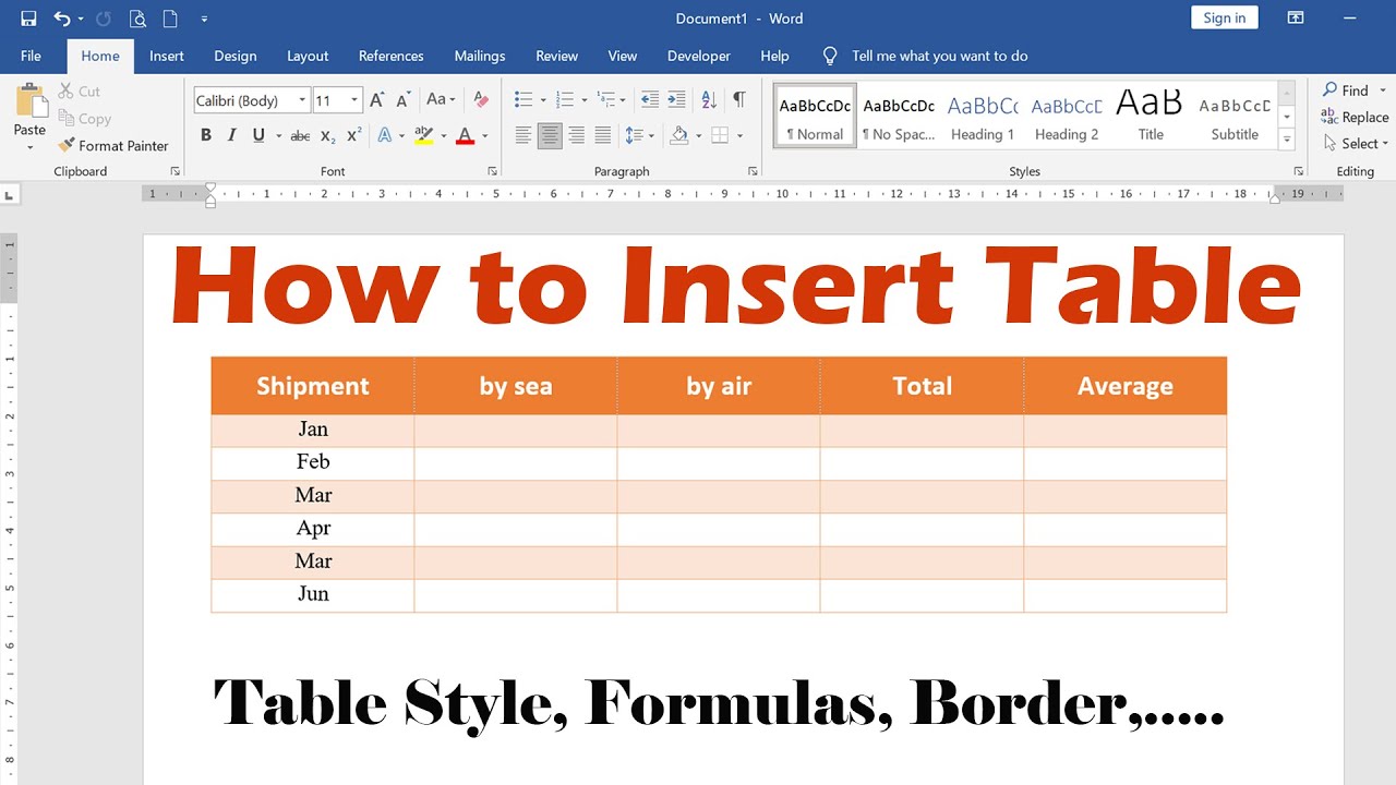 How to insert Table in Microsoft Word 2016