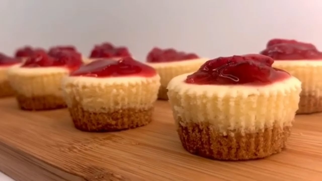 Easy Two Bite Mini Cheesecakes with Strawberry topping | Perfect Mini Cheesecake Recipe