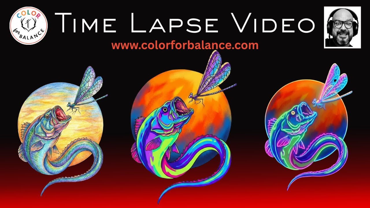 Neon Bass & Dragonfly | Psychedelic Art | Time Lapse Coloring Videos