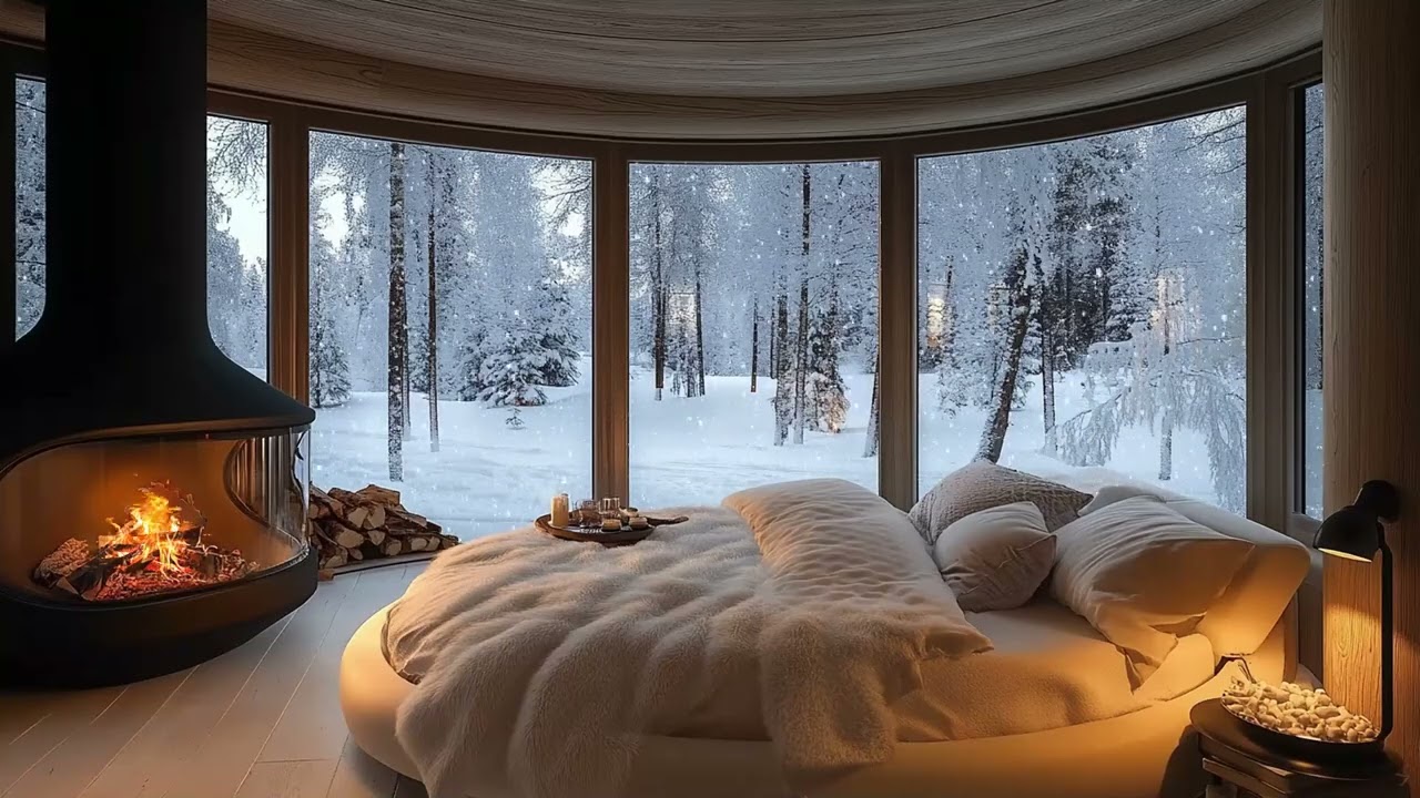 Silent Winter Cabin Night ❄️ Soft Piano Music & Fireplace Ambience for Deep Sleep and Relaxation