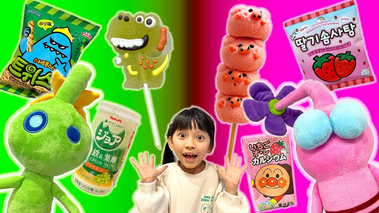 グリーンVSピンクフードチャレンジ🔥選ばれるのはどっち！？　つむちゃんのためにピクミンたちがお買い物！　ママコラボ#308【対決】