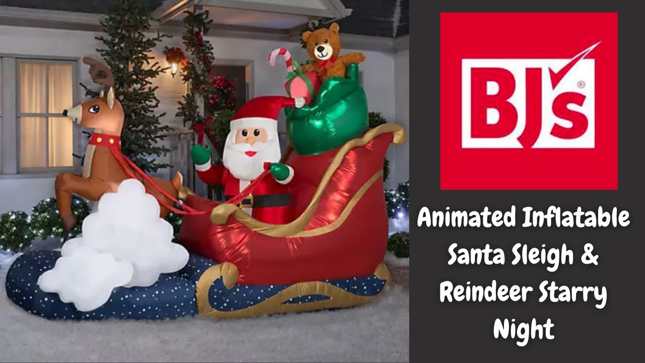 BJS Wholesale Club Animated Santa Sleigh with Reindeer Starry Night Christmas Gemmy 2022 Unboxing