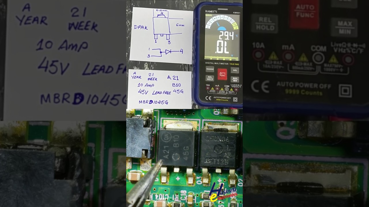 B1045G SMD Schottky Power Rectifier Explained | MBRB1045G, MBRD1045G, SBRD81045T4G Testing #shorts