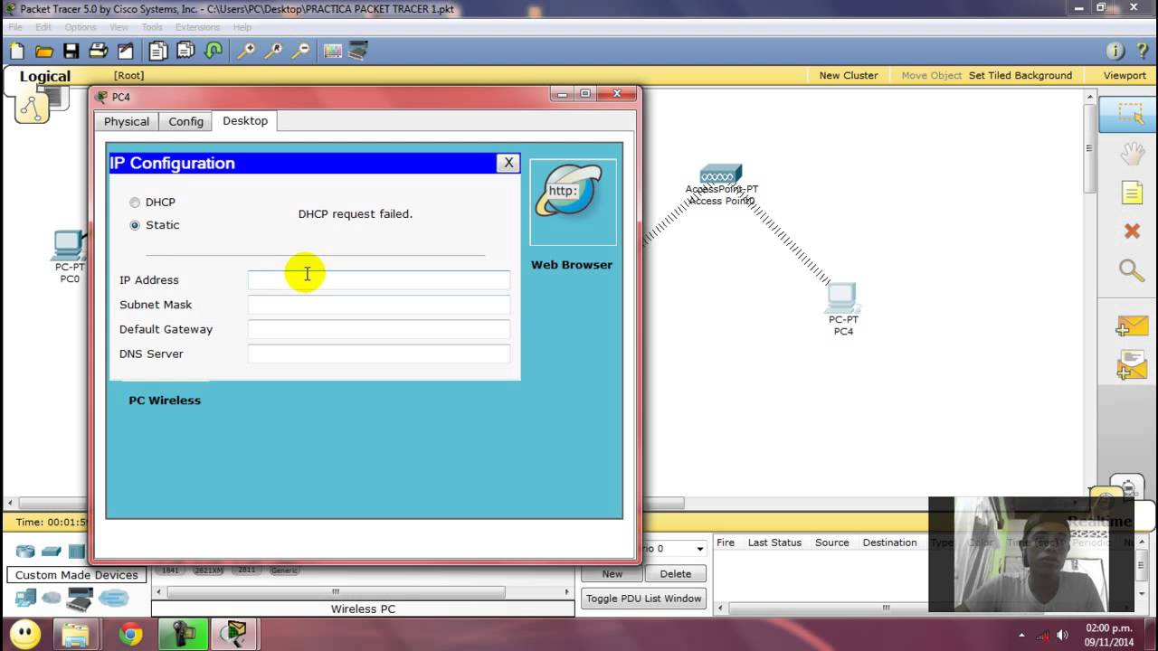 PACKET TRACER: Peque&ntilde;a Red LAN Inal&aacute;mbrica