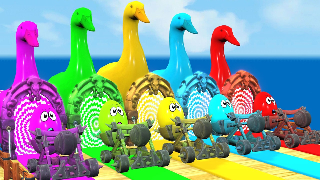 5 Giant Duck Cartoon,Cow,Elephant,Tiger,Dinosaur,Paint Wild Animals Crossing Fountain Animation #148