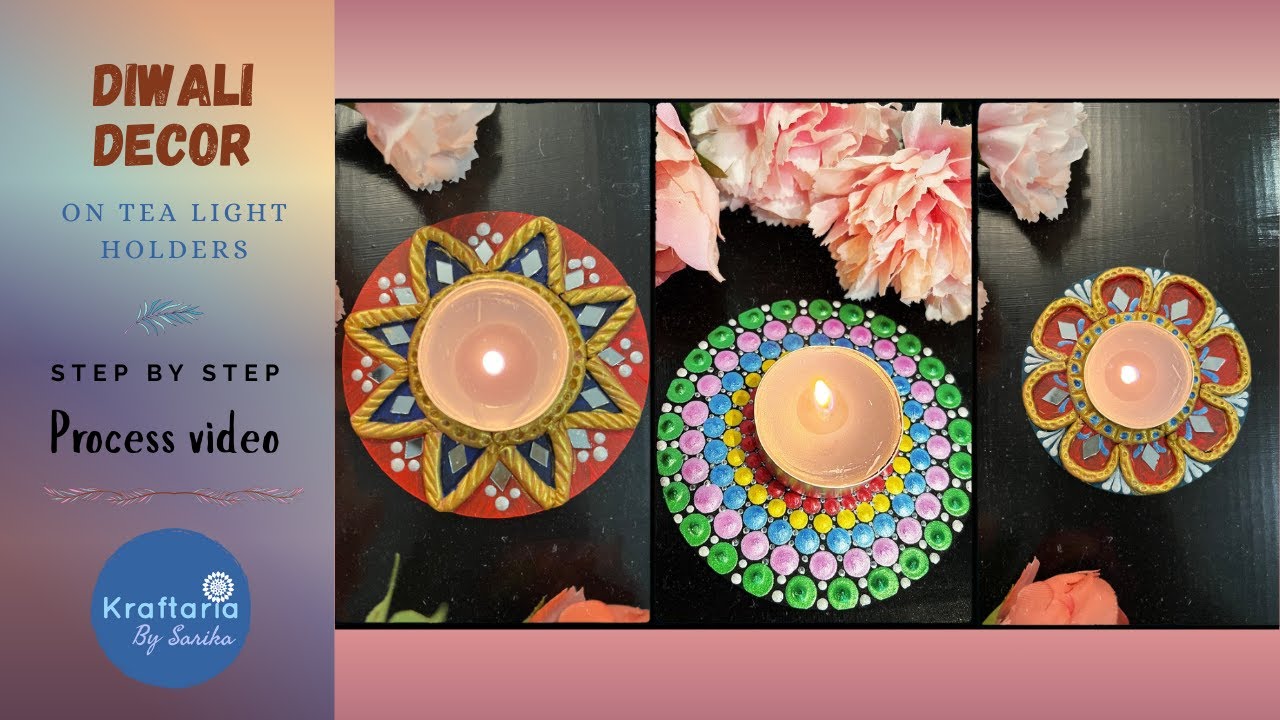 DIY Tea Light Candle Holder | Air Dry Clay & Dot Painting | Diwali Decoration Idea