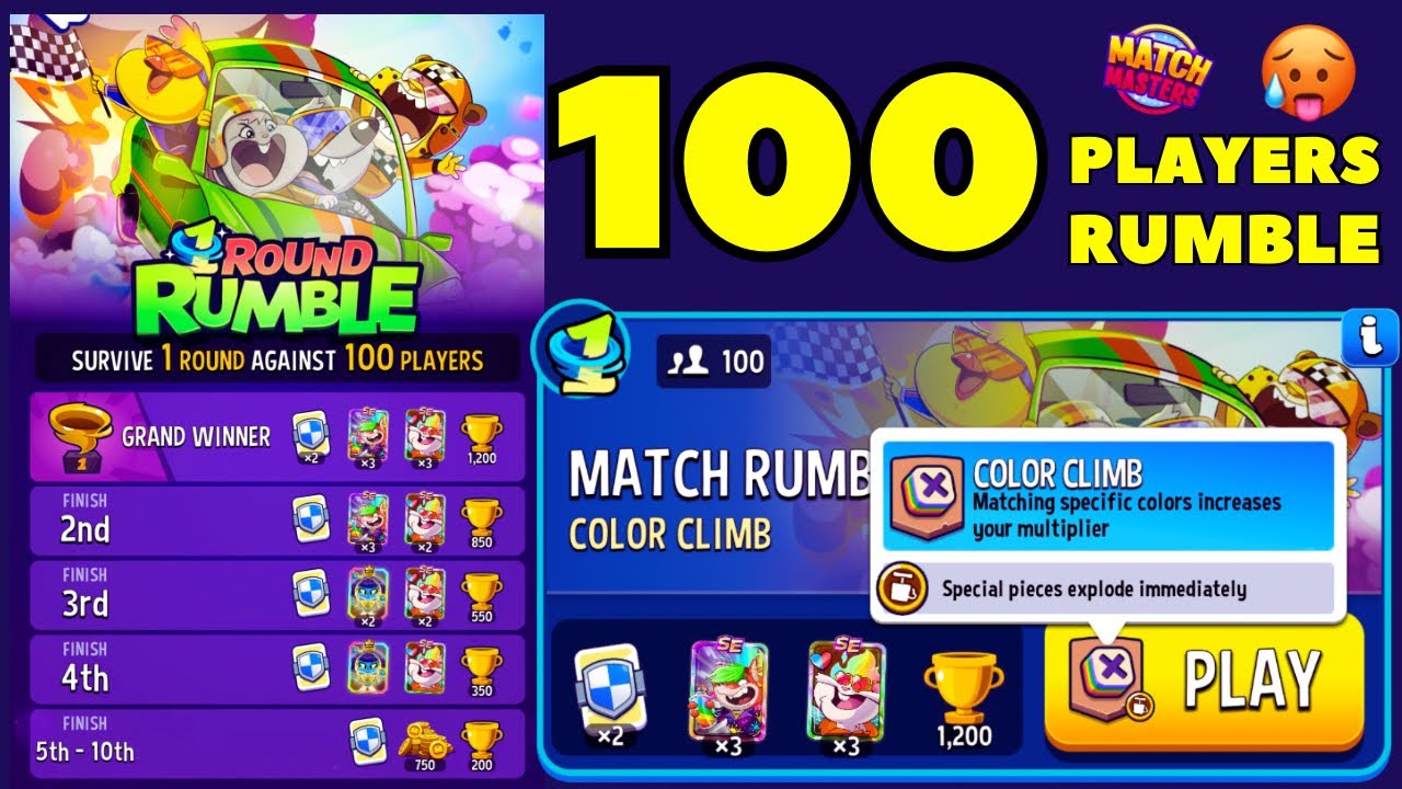 100 PLAYERS MATCH MASTERS RUMBLE | Color Climb + Blow’Em Up | 2 GAMES