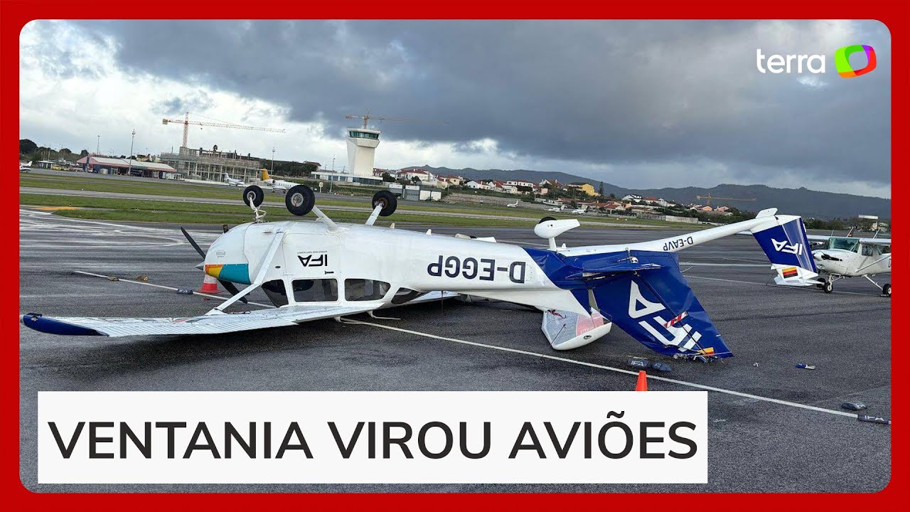 Tempestade com ventos de 120 Km/h deixa aviões de ponta-cabeça em Portugal