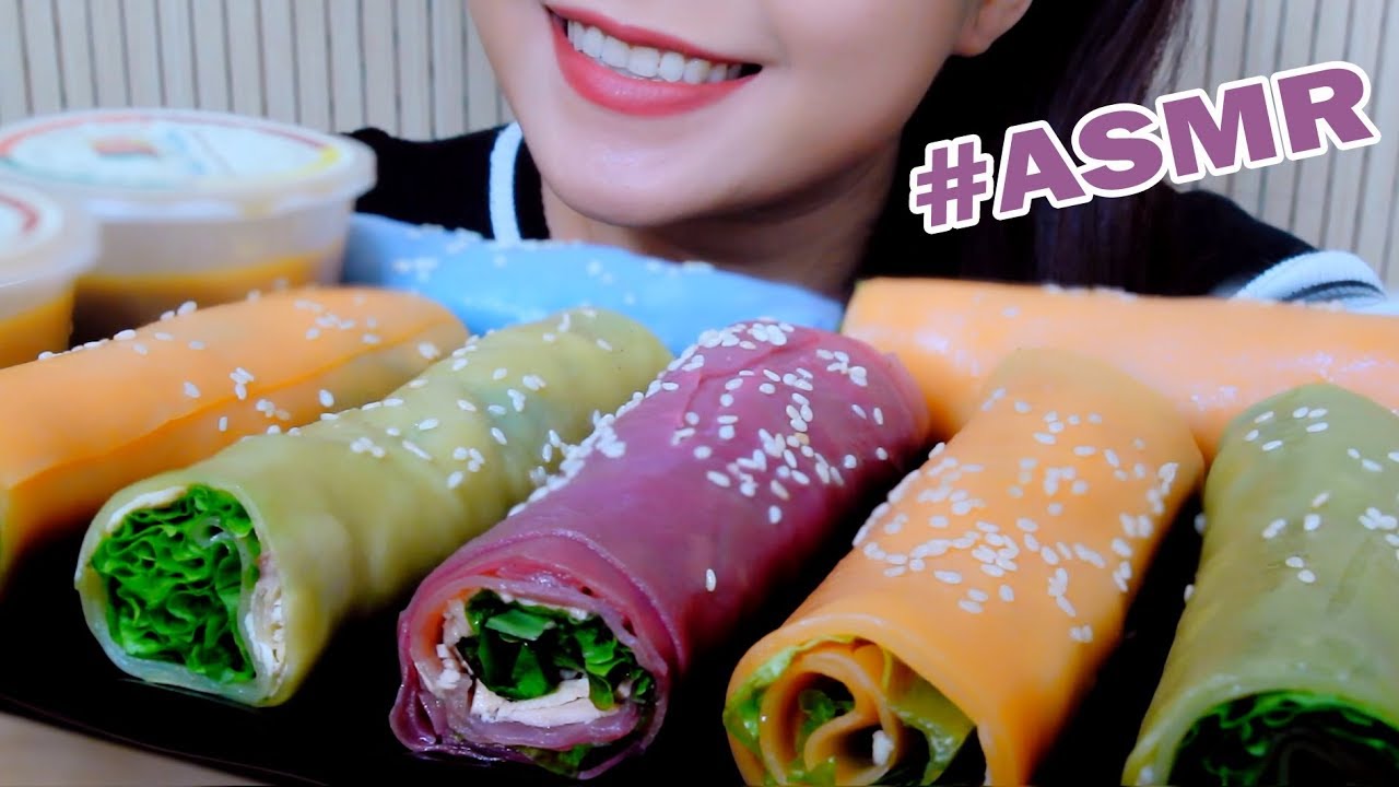 ASMR Vietnamese rice noodle rolls (PHỞ CUỐN) Satisfying CRUNCHY EATING SOUNDS | LINH ASMR