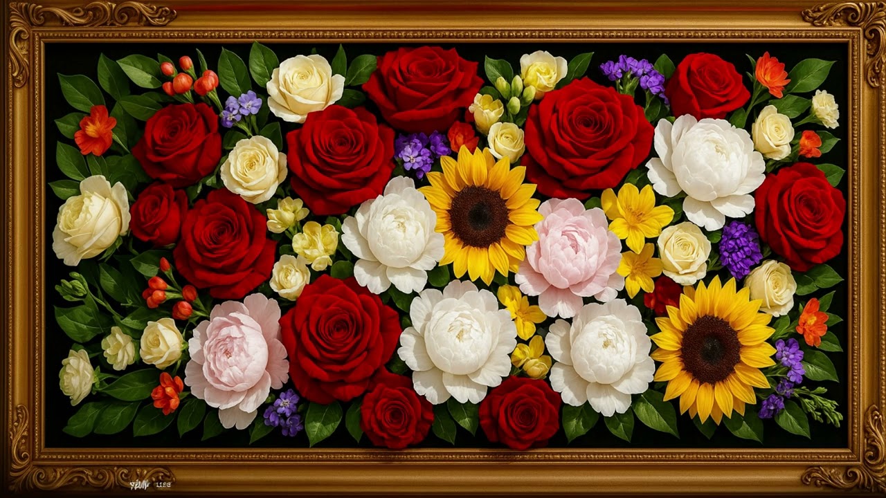 Velvet Roses &ndash; Super Realistic Flower Painting for The Frame TV | Classic Wood Frame Art
