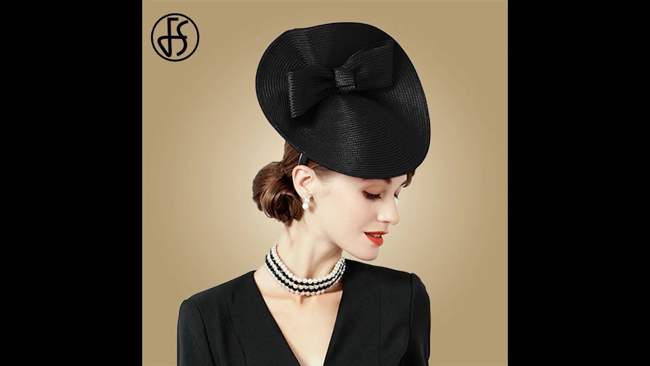Fs fascinators hats weddings big bow pillbox hat for women black tea party wide brim fedora lady