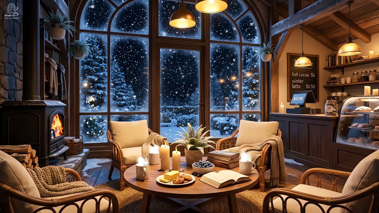 Tranquil Winter Ambience ❄️ Warm Piano Jazz with Fireplace Sounds for Study and Focus