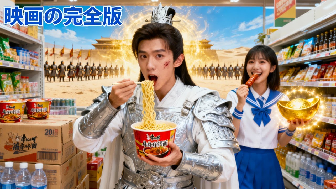 【日本語吹き替え】謎の転移で現代スーパーへ。物資を爆買いし「カップ麺は神食！」と叫んだ古代将軍は、その勢いで兵を率い勝利をもぎ取った！#中国ドラマ  #人気短編ドラマ #drama #全話 #恋愛