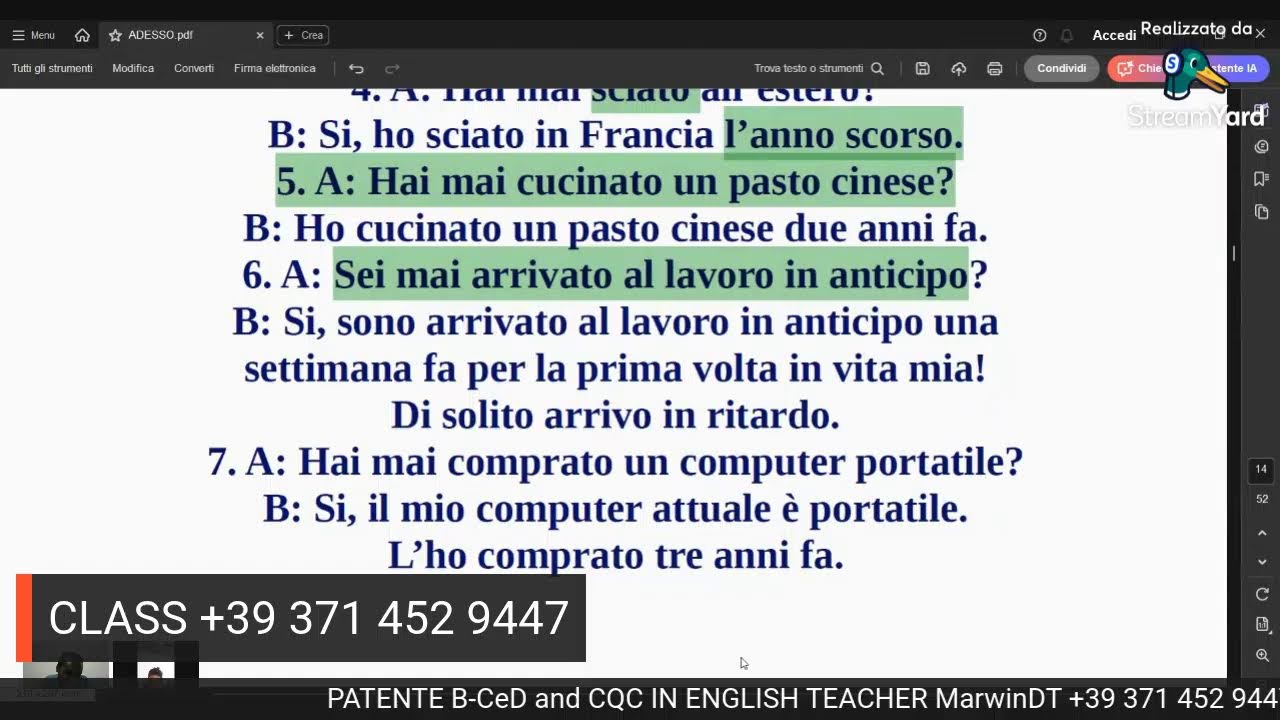 ITALIAN LANGUAGE Dialogues Present Continuous & Present Perfect Simple