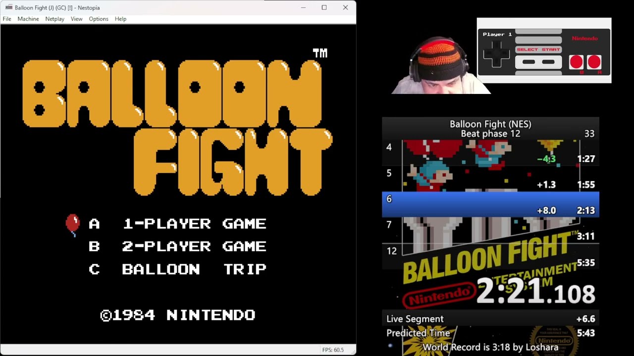 Balloon Fight (NES) 12 Stages Timed 5:19 Speedrun