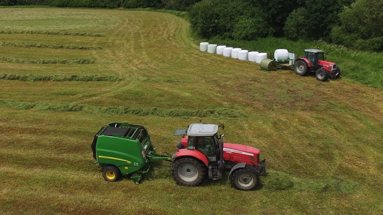 senáže - Massey Fergusson 7485, 6190, John Deere 6320, 960, McHale, Pottinger EuroTop 651