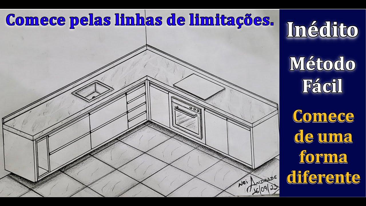 Como Desenhar Cozinha. Balc&atilde;o Planejado em Perspectiva. Aprenda um novo Jeito!