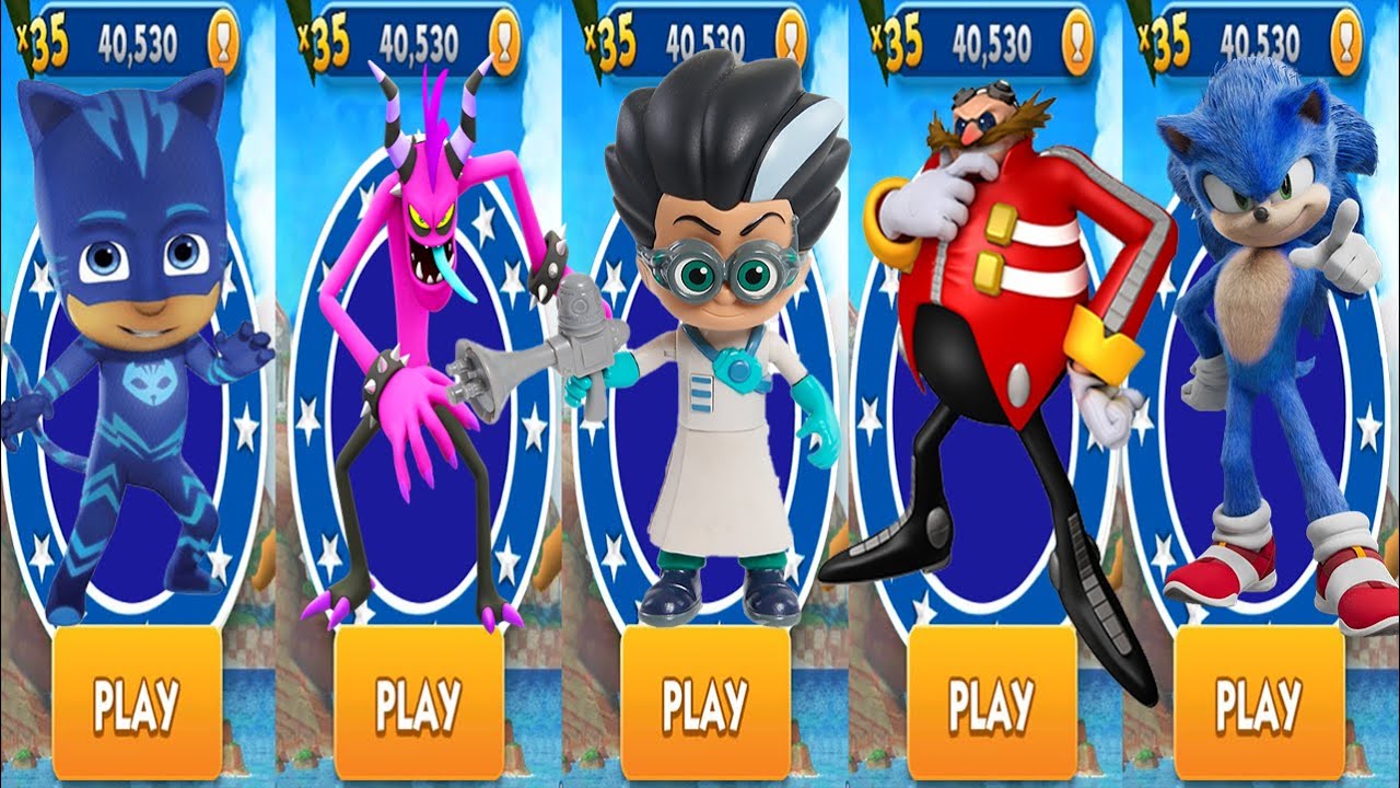 Sonic Dash vs Power Heroes Pj Masks - Catboy vs Dr. Romeo, Sonic vs All Bosses Run Gameplay