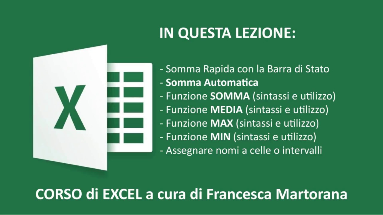 EXCEL tutorial 7: Funzioni SOMMA, MEDIA, MAX, MIN